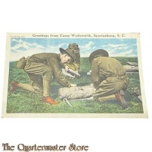 Postcard / Studio Photo US WW1 2 US Soldiers "Packing kit" Greetingsfrom Camp Wadsworth Spartanburg S.C.
