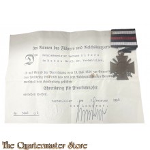 Ehrenkreuz für Kriegsteilnehmer mit Urkunde   (Hindenburg Cross 1914-18)