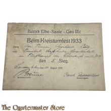 Urkunde Kreisturnfest Elbe-Saale-GAU IIIc 1933
