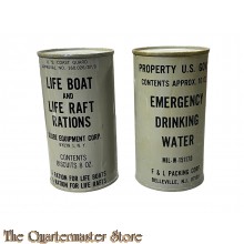 US Army/Navy tin Emergency Drinking Water and tin 8 Oz Bisquits 
