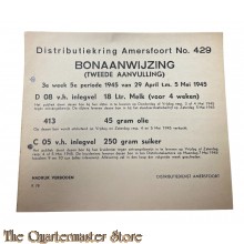 Bonaanwijzing 2e aanvull. Distributiekring  Amersfoort no 429 3e week 5e Periode 29 april / 5 mei 1945