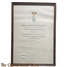 Oorkonde Eremedaille Orde van Oranje Nassau, civiel 