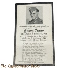 In Memoriam Karte/Death notice Gefr Inf Regt  Rusland 