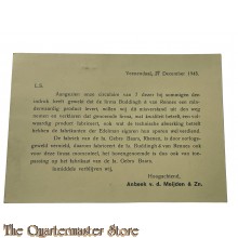 Postkaart info betreffende Edelman sigaren  27 december 1945