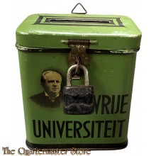1935-40 Groen spaarbusje voor de Vrije Universiteit met dr. Abraham Kuyper op de voorkant