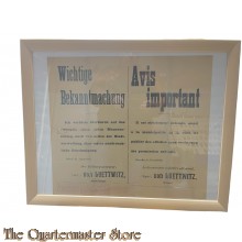 WK1 poster Wichtige Bekanntmachung Maueranslag Brussel 1914 