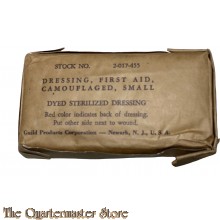 Dressing, first aid, camouflaged dyed sterilized dresing