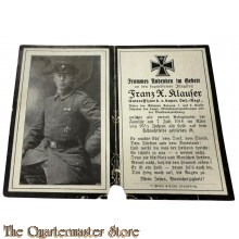 Death notice Uffz  Bayr Inf Regiment  1918