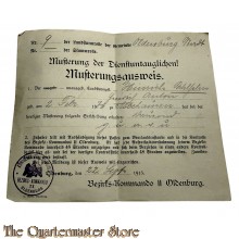WK 1 Musterungsausweis Oldenburg 1915 Bezirks Kommando II