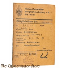Mitgliedskarte Nationalsozialistische Kriegsopferversorgung 1933-1937