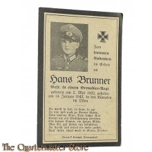 In Memoriam Karte/Death notice Gefr Gren Regt (Russland)