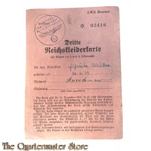 Dritte ReichskleiderKarte LWA Bremen  (Clothing distribution card) kinder 2-3 jahre