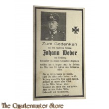 In Memoriam Karte/Death notice Grenadier Gren Reg (Serbien)