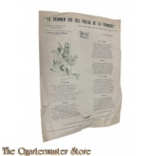 Het document is een liedtekst met de titel "LE DERNIER CRI DES POILUS DE LA TRANCHÉE" (De laatste kreet van de frontsoldaten uit de loopgraaf). Het is een realistisch lied opgedragen aan voormalige en jonge kameraden 1939 