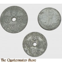 Belgium - Zinken oorlogsgeld  10 cent 25 cent 1 Franc 