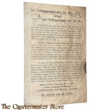 Flyer/Flugblatt C.T - 27 Ein Volksgrenadier der  12. Div. spricht zum VGr der 47. Div