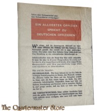 Alliiertes Propaganda flugblatt WW2 AgG 52 ct , "Ein alliierter Offizier spricht zu deutschen Offizieren"