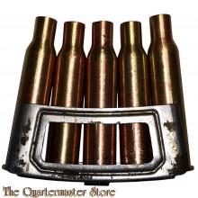 Metalen clip met 5 Hembrug hulzen 1940 
