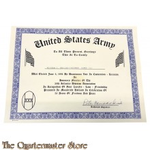 Oorkonde US 30th Inf Division Honorary Member 1994
