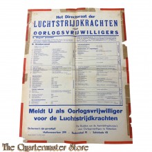 Poster Ned Indie 1945 Meldt U als Oorlogsvrijwilliger voor de Luchtstrijdkrachten