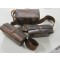 Standard issue, model 30 (1897) rear ammunition pouch as used by the Japanese army throughout the war. Pouch is approximately 17.5cm x 9.5cm x 7.5cm. Dual pocket, brown leather pouch originally would have held sixty rounds of 7.7mm ammunition, for a total