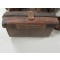Standard issue, model 30 (1897) rear ammunition pouch as used by the Japanese army throughout the war. Pouch is approximately 17.5cm x 9.5cm x 7.5cm. Dual pocket, brown leather pouch originally would have held sixty rounds of 7.7mm ammunition, for a total