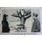 Prent briefkaart mobilisatie 1940 Gelukkig Nieuwjaar soldaat en meisje bij besneeuwd bankje