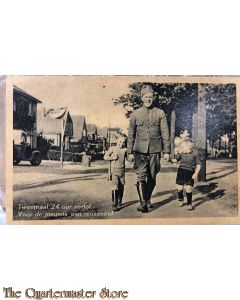 Prent briefkaart mobilisatie 1940 Tweemaal 24 uur verlof, voor onze jongens een reuzenbof