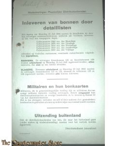Mededeelingen Plaatselijke Distributiedienst Amersfoort 23 juli 1945 inleveren bonnen bakkers en slagers 
