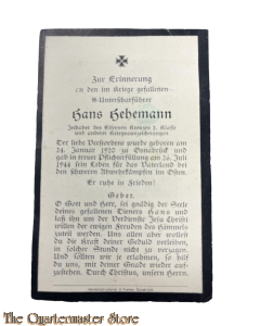 In Memoriam Karte/Death notice SS UScha Hans Hegemann 