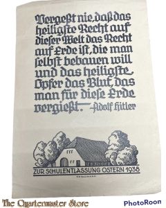 Urkunde Adolf Hitler Vergesst nie .... 1938