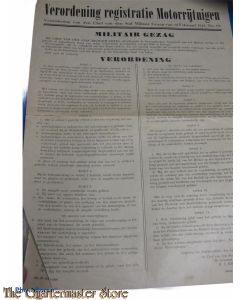 Poster, Verordening Registratie Motorvoertuigen no 69 14 febr 1945 Militair Gezag