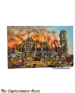 Postcard 1914-18 Rheims the cathedral during the bombardment by German fireshells 19 sept 1914