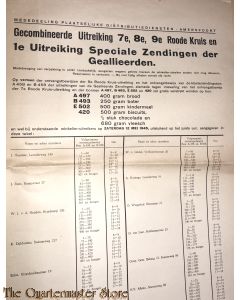 Poster , Distristributiedienst Amersfoort 1e Uitreiking Speciale Zendingen der Geallieerden 12 mei 1945