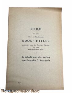 Brochure NSB ; Rede van den fuhrer en Rijksleider Adolf Hitler, Rijksdag 11 dec 1941