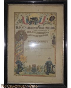 Ingelijst getuigschrift RK militairen vereniging 1915