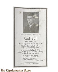 In Memoriam Karte/Death notice Uffz Infanterie Regiment (Russland)