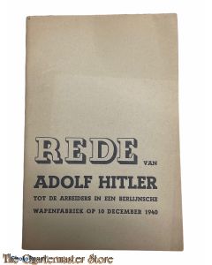 Brochure NSB ; Rede van Adolf Hitler tot de arbeiders in een Berlijnsche Wapenfabriek 10 december 1940