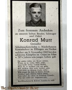 In Memoriam Karte/Death notice Grenadier Inf Regt 1943 Osten