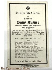 In Memoriam Karte/Death notice gefreiter Osten 1944