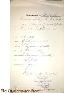 Document signalement soldaat 11e bataljon Landweer Infanterie 1906