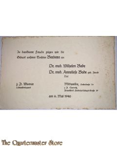 Karte geburts Tochter luftwaffenlazaret 6 Mai 1940