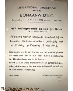 Bonaanwijzing Distributie Amersfoort no 429 derde aanvulling 4e week 5e per.   6 t/m 12 mei 1945 Boter