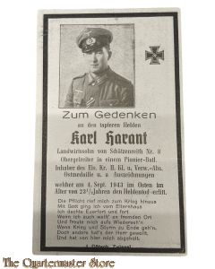 In Memoriam Karte/Death notice Obergefr Pionier Battl im Osten