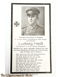In Memoriam Karte/Death notice O.Gefreiter Pionier Komp 1943 Russland