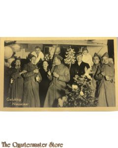 Prent briefkaart Mobilisatie 1939 Gelukkig Nieuwjaar soldaten overjas vieren 
