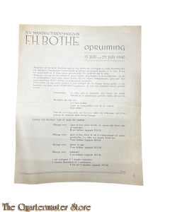 Pamflet NV Manufacturenmagazijn F.H. Bothe OPRUIMING 15 juli t/m 25 juli 1940