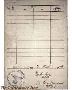Deutsche Reichsbahn 1944 Fahrausweis fur Haftfahrten 