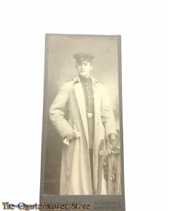 Studio portret german soldier WW1 in greatcoat
