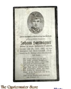 In Memoriam Karte/Death notice Soldat Inf Regt 1941 Russland
